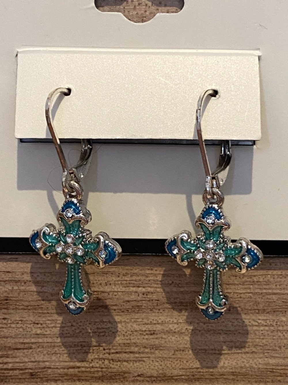 New Napier Blue and Green Cross Drop Earrings